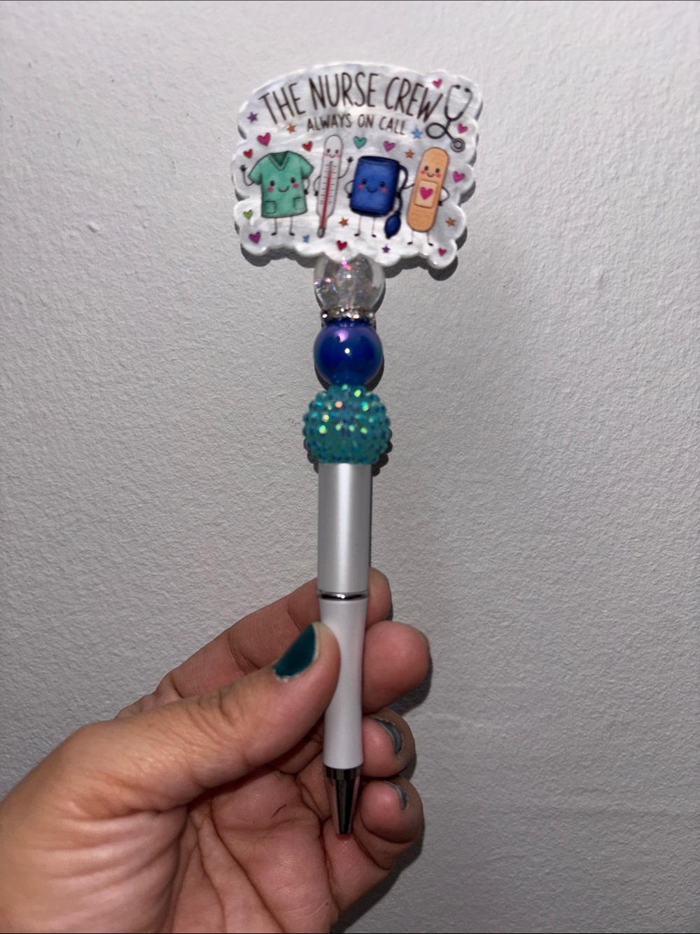 The Nurse Crew Decorative Silver Stylus Pen - Teal & Blue